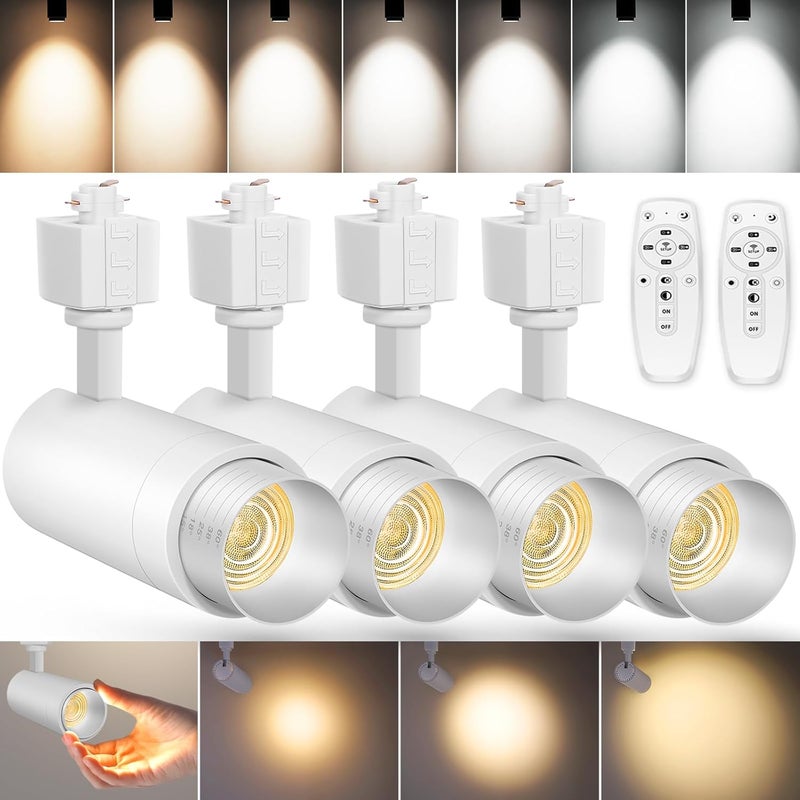 CoziTech 【2025 Upgraded】10-Color Zoomable 25W LED Track Lighting Heads H Type Track Light Heads with Remote Dimmable Bright Ceiling Spotlight, 2700K/3000K/4000K/5000K/6500K, CRI90 15°-60° 2200lm White 4 Pack - Image 1